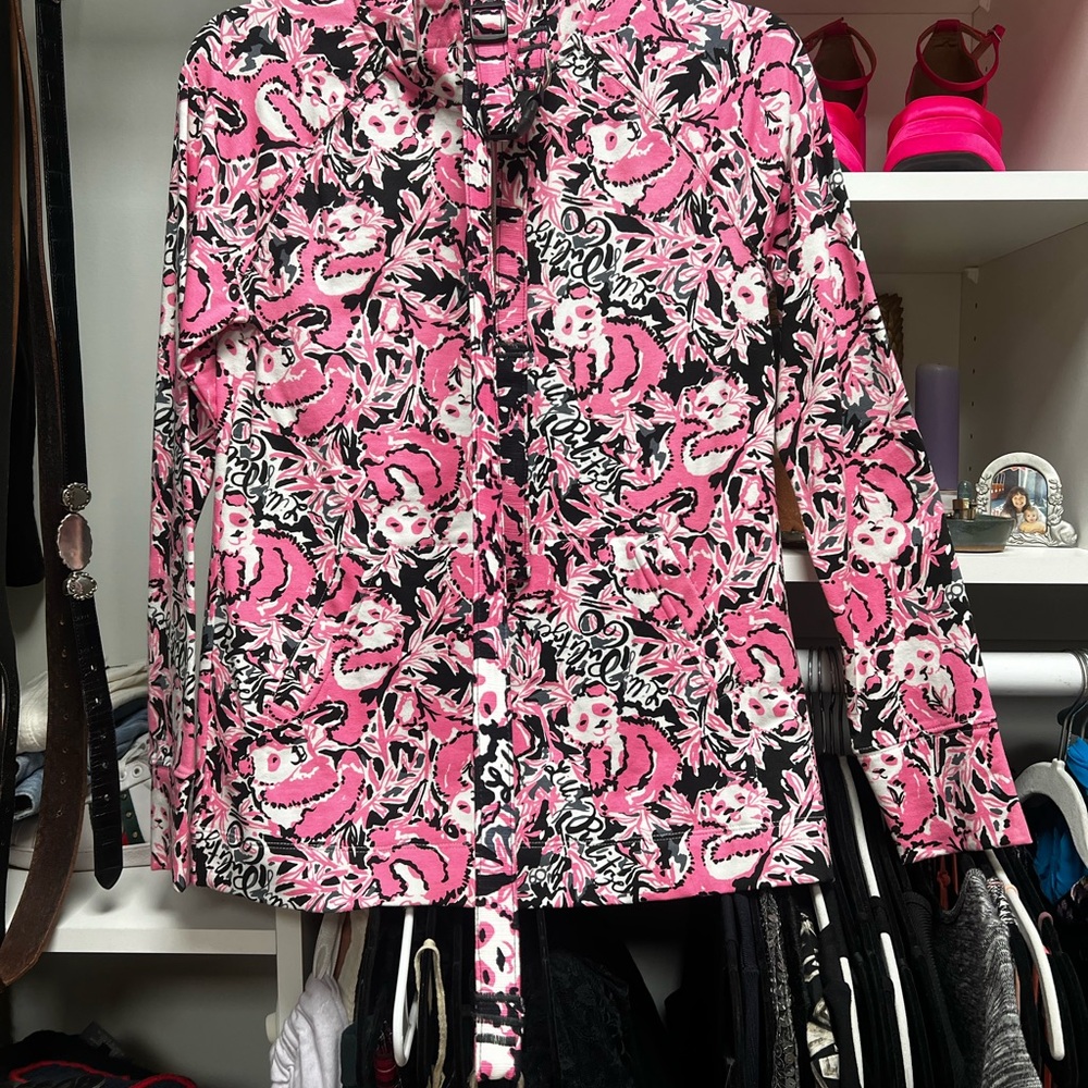 Lilly Pulitzer Floral Pink and Black Jacket WITH Matching Dog Collar and Leash